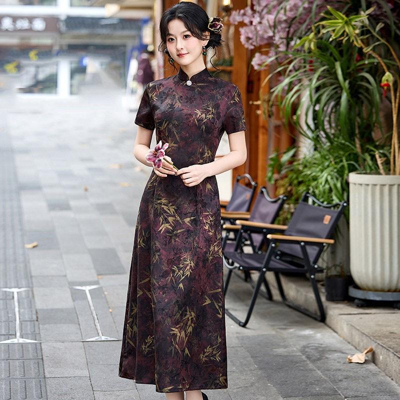Slimming Black Modern Chinese-Inspired Dress With Stand Collar Floral Jacquard Women 2026 L