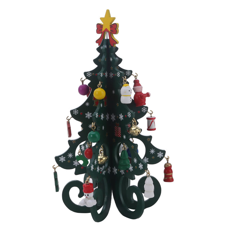 Wooden Christmas Tree Pendant Set Creative Xmas Hanging Ornament Six Tree with Small Pendant Set