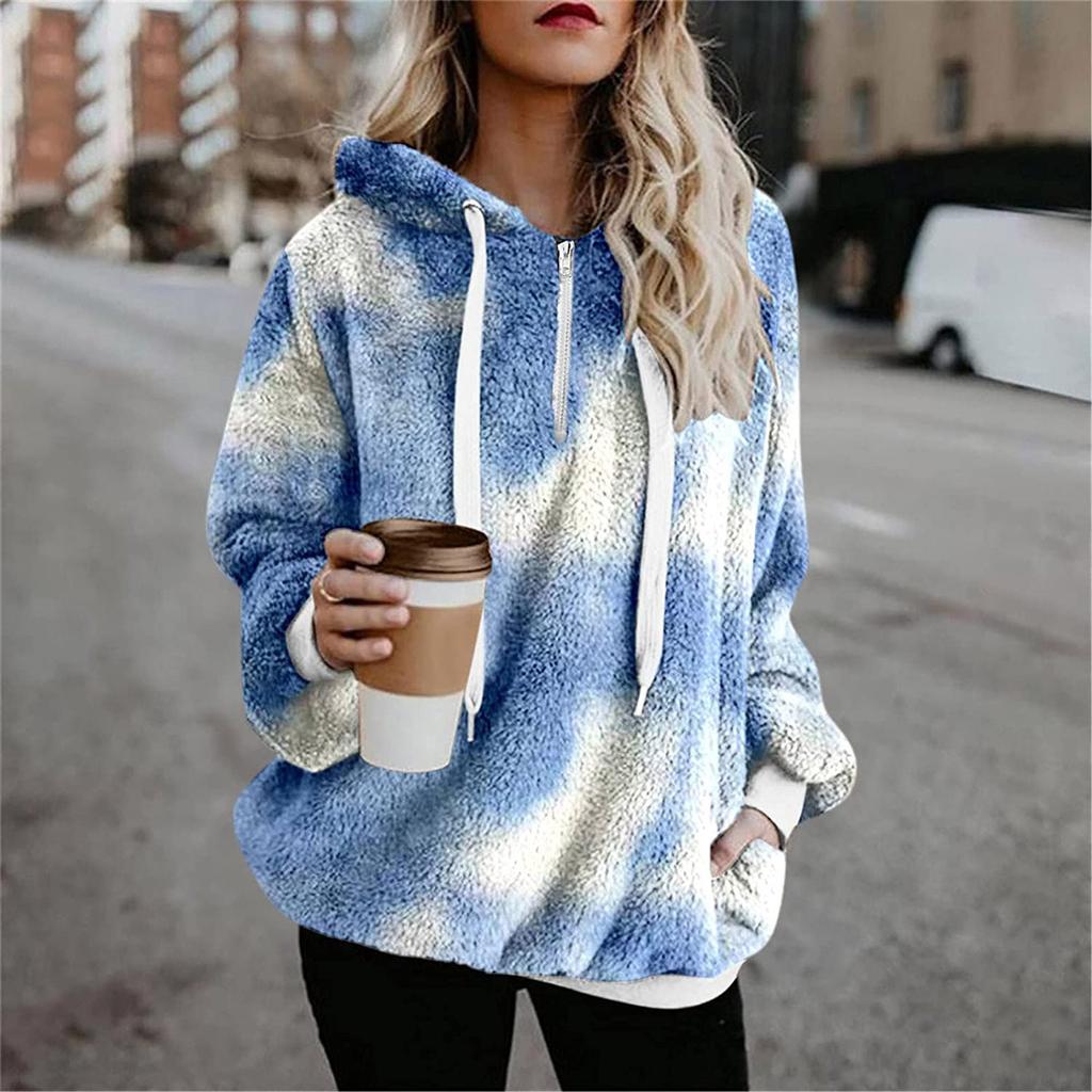 Damen Winter Freizeit Mode Locker Plüsch Kordelzug Kapuzenjacke