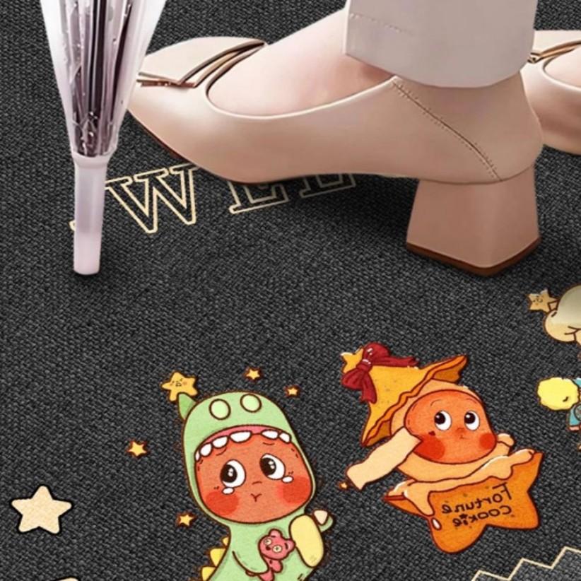 Cartoon Crystal Velvet Floor Mat, Scraping Mud And Rubbing Soil, Porch Foot Pad, Black DirtResistant NonSlip Pad, WaterAbsorbing Door Carpet