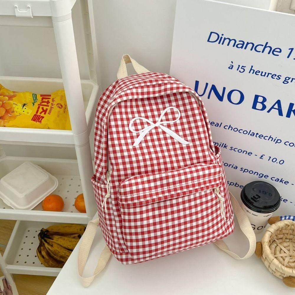 

Solid Color Student School Bag Nylon Korean Style School Bag Sweet Casual Shoulder Backpack Girls червоний