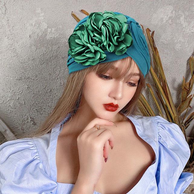 Spring and Summer Sweet Big Flower Headgear Retro Pullover Hat Female Dancing Confinement White Hair Headgear Travel Headscarf Hat