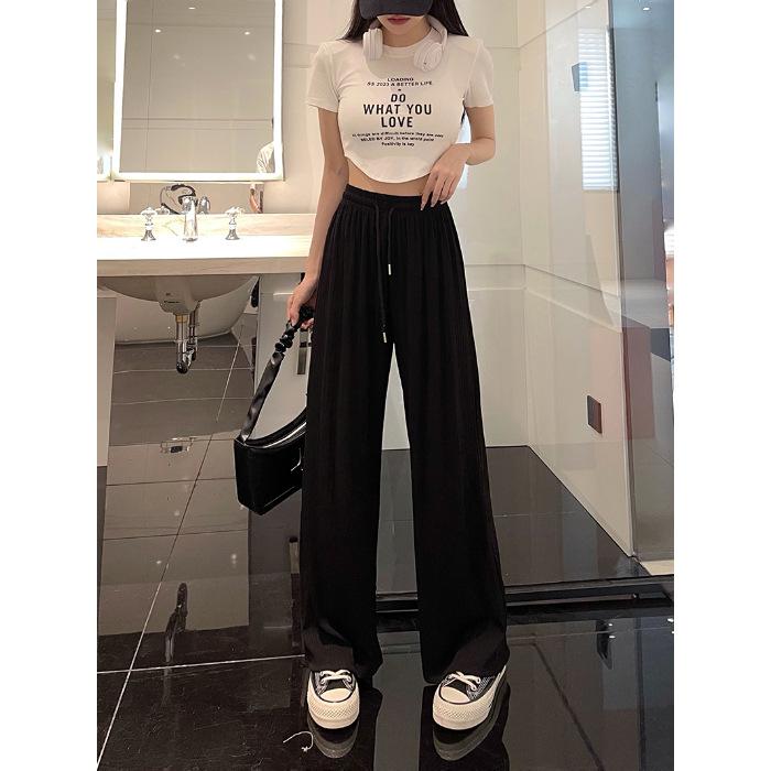 Comfortable Fit and Leisure Wide-leg Pants for Women In Summer Updated Korean Style Ice Silk Thin Straight-leg Pants Drape Slim Trousers