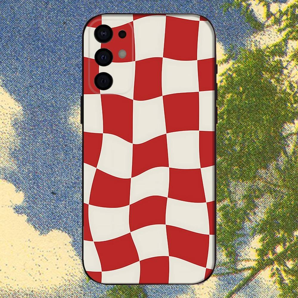 Checkerboard Checked Chess Board Phone Case For Samsung S25,S24,S21,S22,S23,S30,Ultra,S20,Plus,Fe,Lite,Note,10,9,5G Black Cover