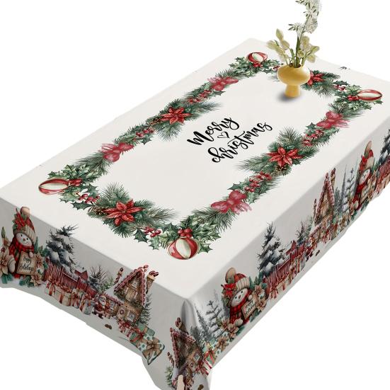 Christmas Tablecloth Winter Snowman Xmas Tree Wreath Design Rectangle Tablecloths Washable Fabric Table Cover