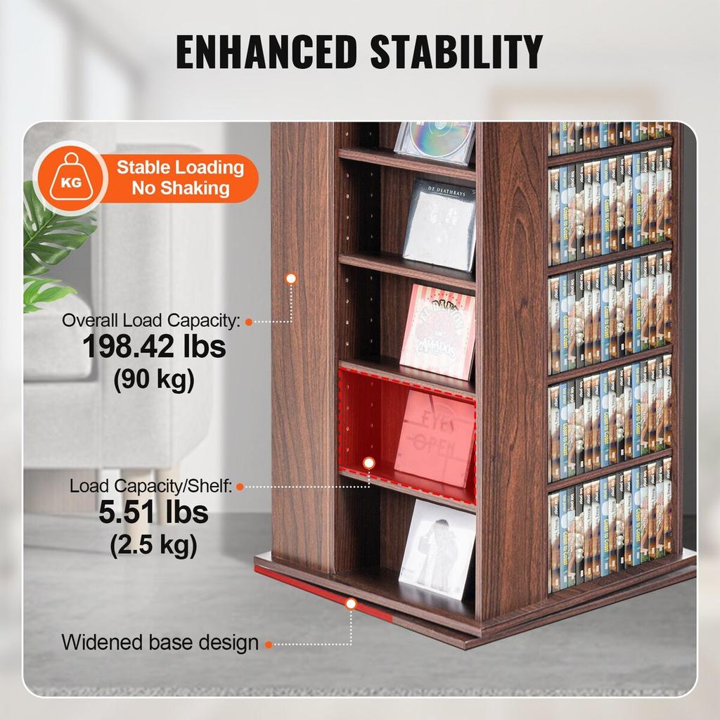 Spinning Media Tower 4-Sided Revolving Media Tower 1040 CDs Espresso