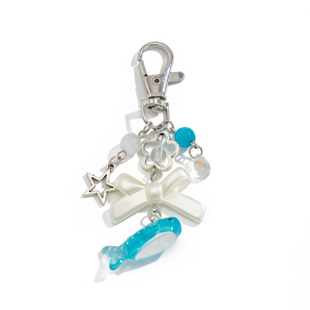 Imitation Pearl Beaded Starfish Turtle Keyring Zinc Zinc Alloy Shell Dolphin Tassel Pendant  Vacation