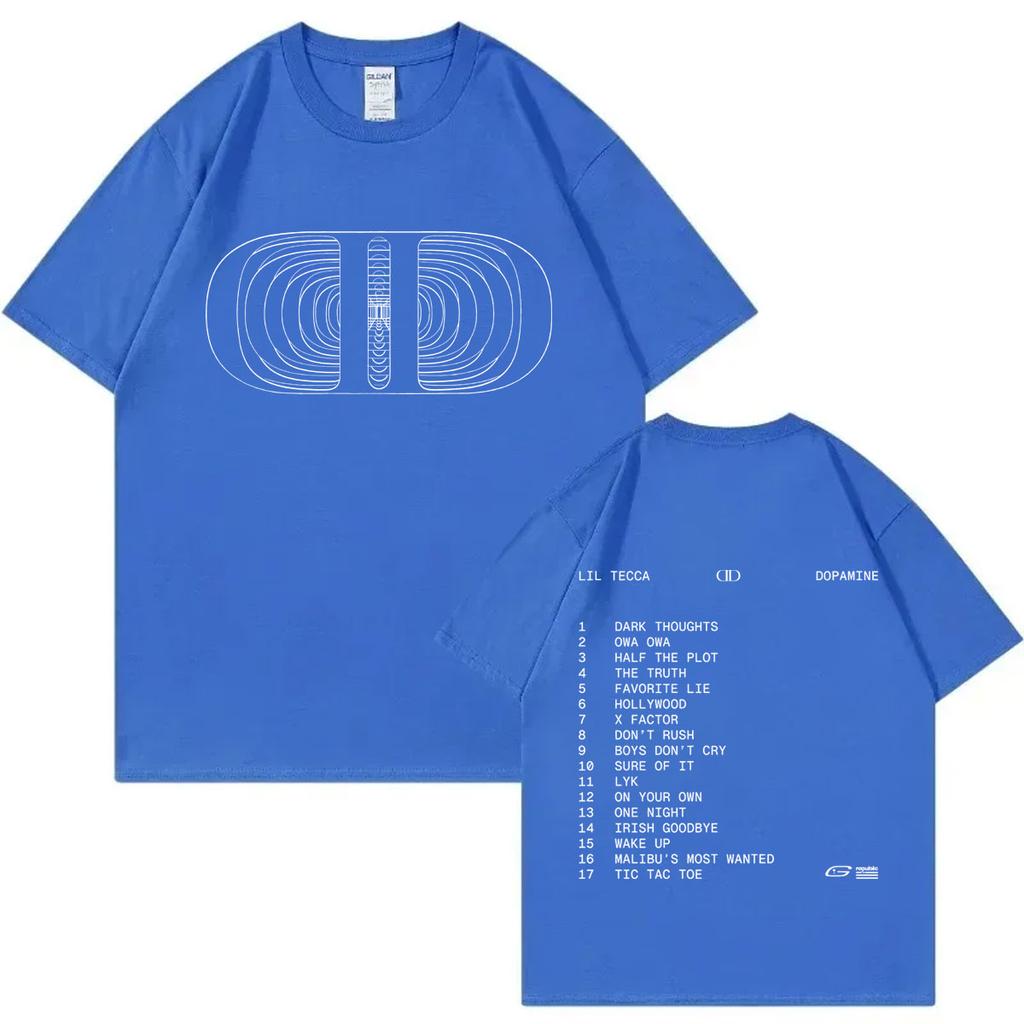 Rapper Lil Tecca Dopamine 2025 Neues Album Merch T-Shirt Mode Hip Hop Kurzarm T-Shirts Herren Damen Lässige Übergroße T-Shirts