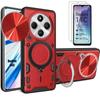 Case and 2 Tempered Glasses for Xiaomi Redmi 14C, Protection with Camera Cover and Metal Stand - Red
