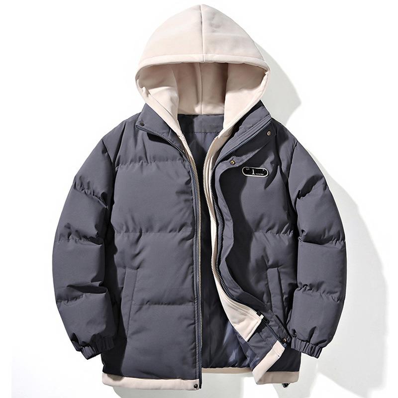 Fake Two-piece Cotton-padded Jacket for Men's Loose and Casual Winter, Thickened Warm Cotton-padded Jacket, Trendy Hooded Cotton-padded Jacket.
