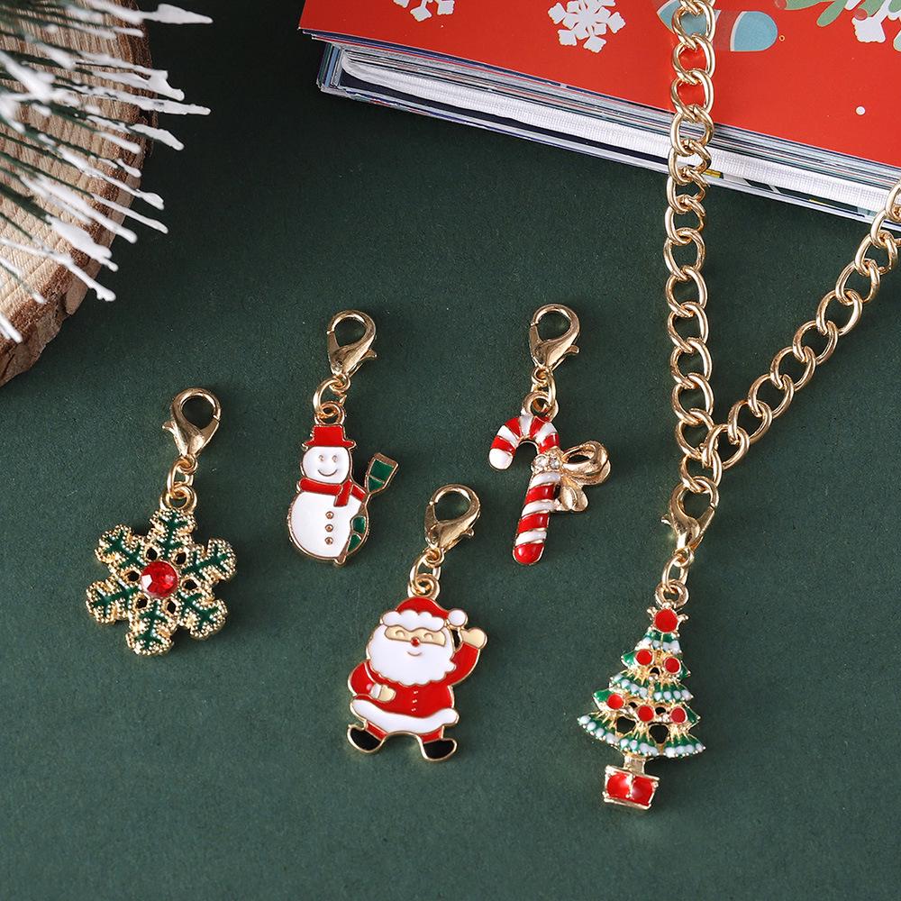 Cartoon Christmas Tree & Candy Cane Pendant Necklace Set with Santa Claus Charm