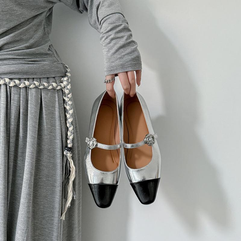 Four seasons wear genuine leather small leather shoes women's new women's fashion single shoes low heel non-slip beef tendon sole square head sheep