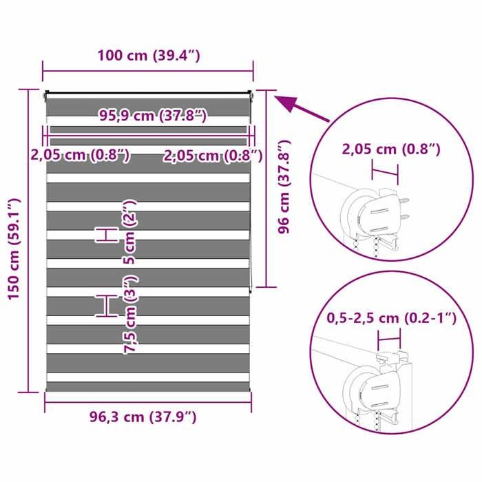 VidaXL Store Zèbre Blanc 100x150 Cm Largeur Du Tissu 95,9cm Polyester, Store À Enrouleur Zébré, Store Zébré Pour Fenêtre, 4014755