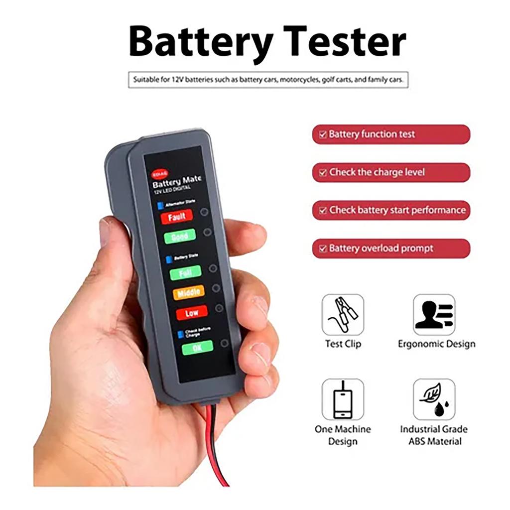 Testeur d'Alternateur de Batterie de Voiture 12V LED Numérique Condition de la Batterie Analyseur de Charge d'Alternateur avec Pince Cuivre LED pour