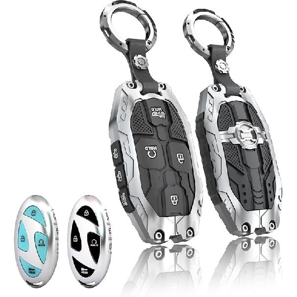 Heavy Key Fob Cover For Hyundai, Key Fob Case Protector Accessories Fits For Hyundai Sonata Santa Fe Tucson KONA Grandeur Ioniq 6 (7 Buttton-Silver)