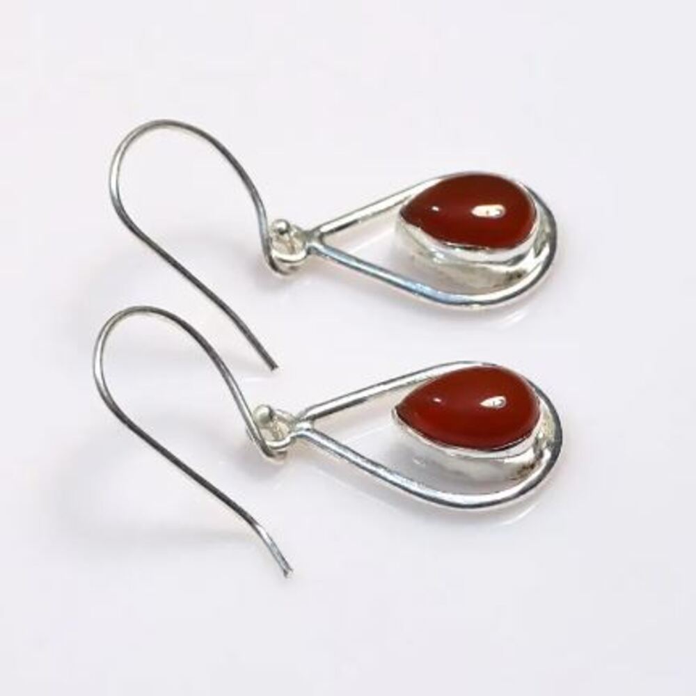 Carnelian Gemstone Handmade Designer Solid 925 Sterling Silver Birthstone Gift Women Earring Jewelry