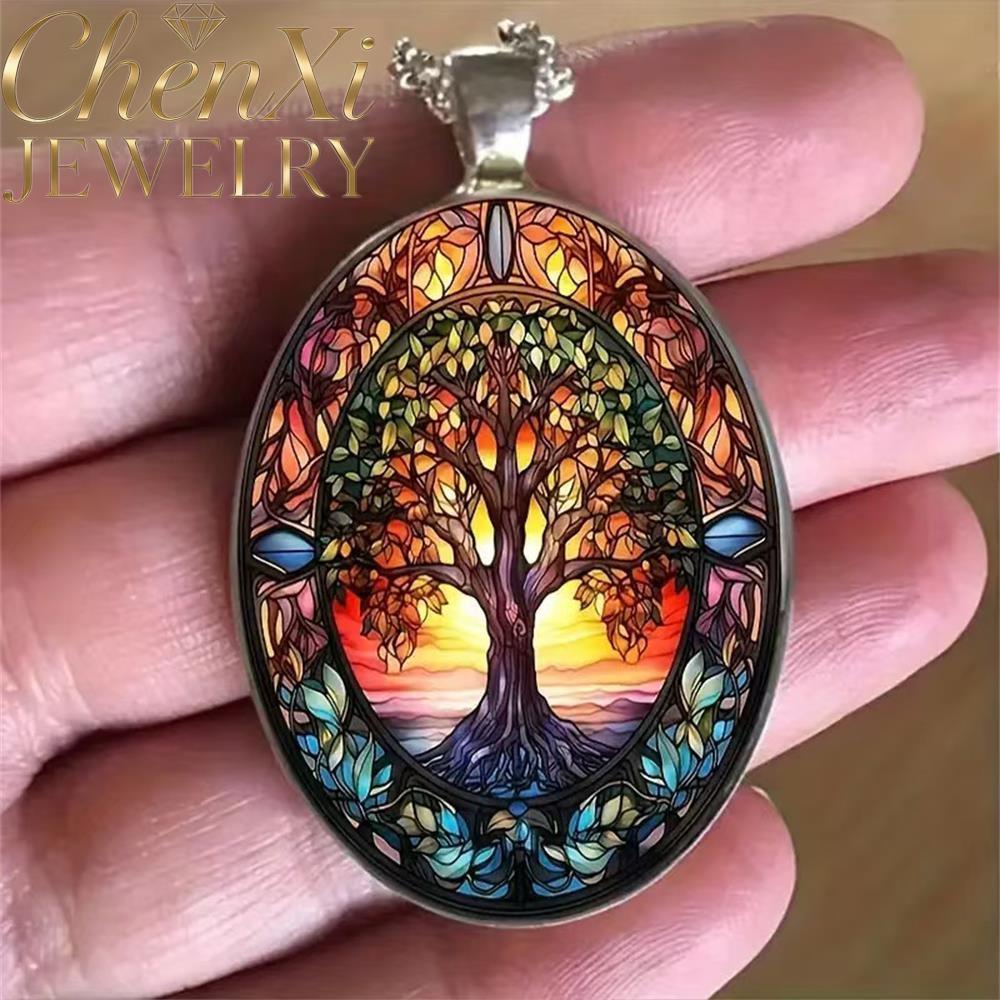 High-End Bohemian Style Large Tree Oval Glass Alloy Pendant Luxury Quality Fashion Fine Jewelry Exquisite Elegant Charms Popular