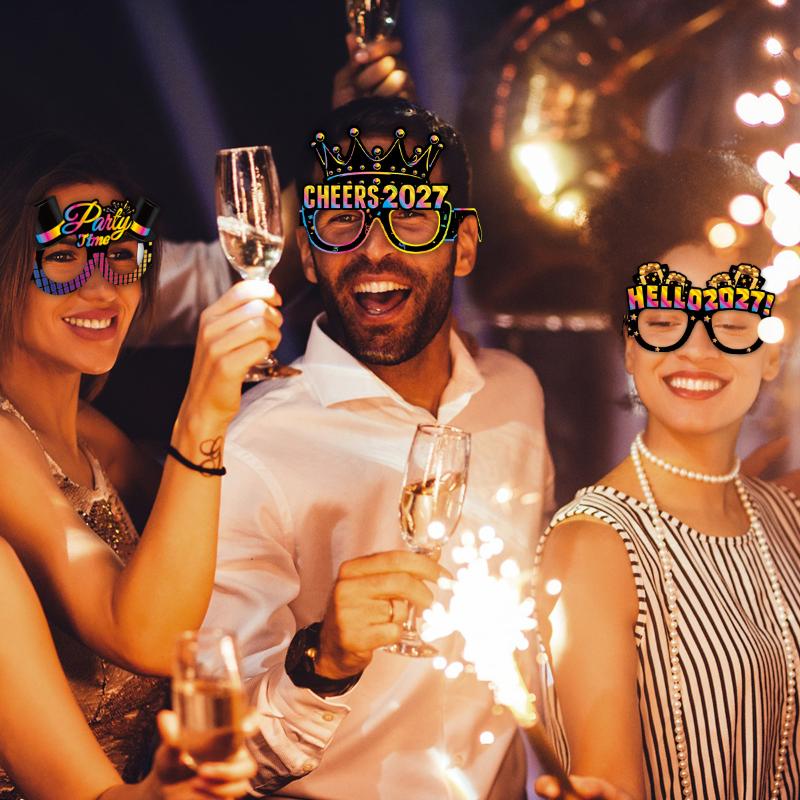 8/16Pcs 2027 Happy Year Party Paper Glasses Black Gold Glitter For Years Eve Gatherings Po Booth Props