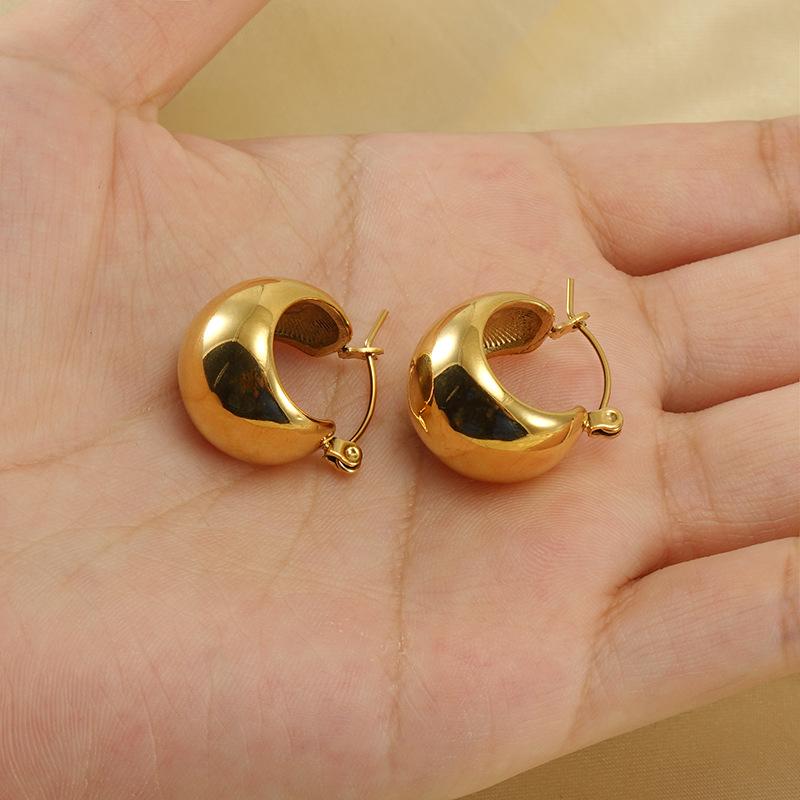 316L Stainless Steel New Fashion Jewelry Minimalism Gold-plated Classical Hemisphere Shape Women Popular Stud Earrings