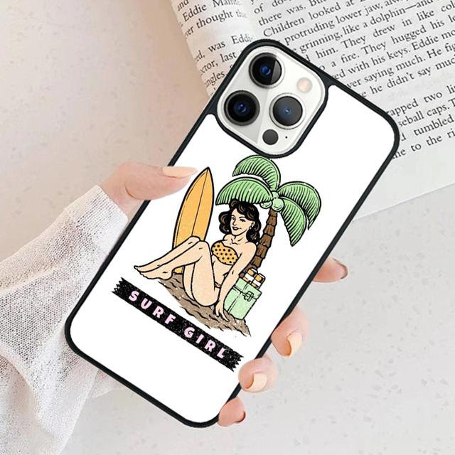 Surfing Art Surf Girl Phone Case Cover For iPhone 17 Air 15 16 11 13 14 Pro Max 12 Plus Max Fundas