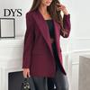 Suit Coat Women Lapel Long Sleeve Flap Pockets Business Casual Jacket Button Decor Slim Fit Solid Color Formal