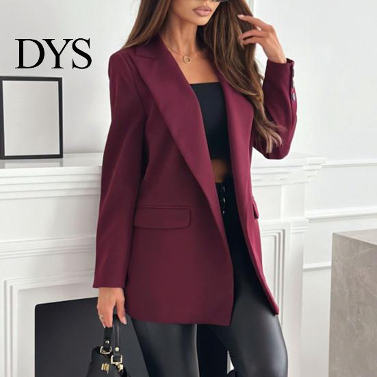 Suit Coat Women Lapel Long Sleeve Flap Pockets Business Casual Jacket Button Decor Slim Fit Solid Color Formal