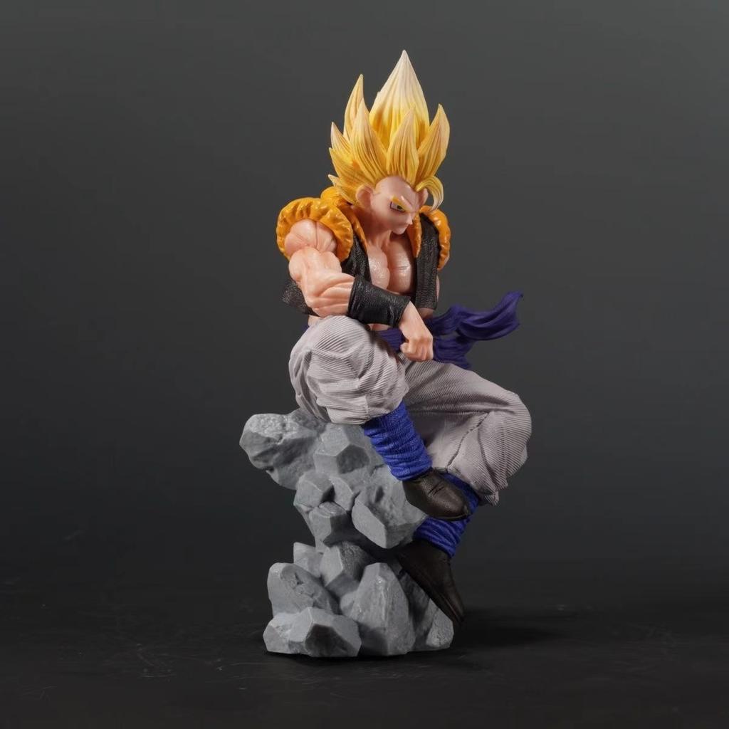 23cm Anime Dragon Ball Figure Gk Gogeta Three Head Replaceable Sitting Figures Pvc Model Doll Ornaments Toys Gift