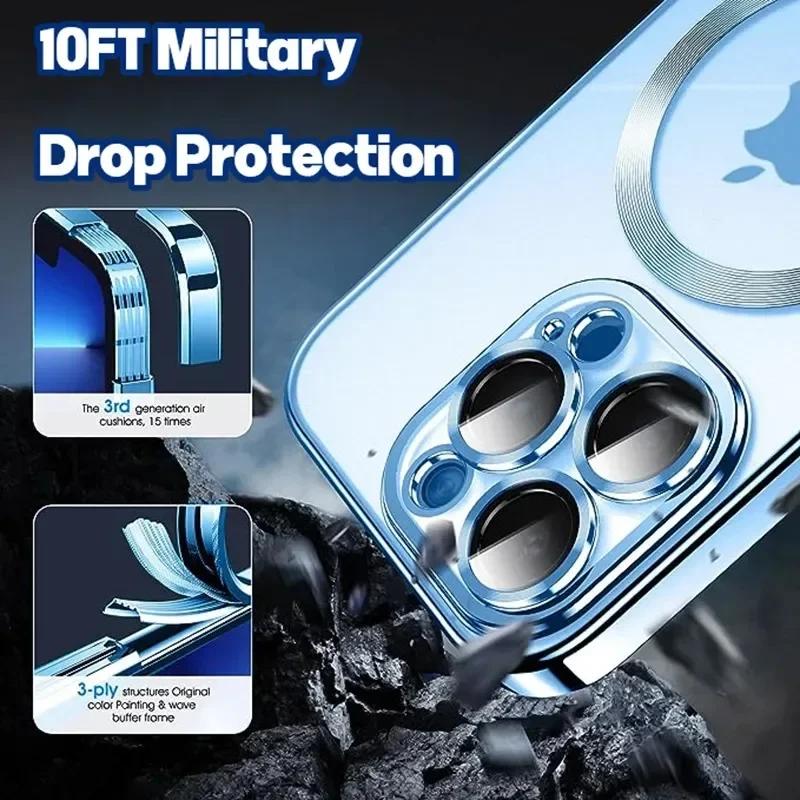 Luxury Wireless Charge Magsafe Phone Case For iPhone 15 14 13 12 11 Pro Max Plus Transparent Magnetic Electroplate Bumper Cover