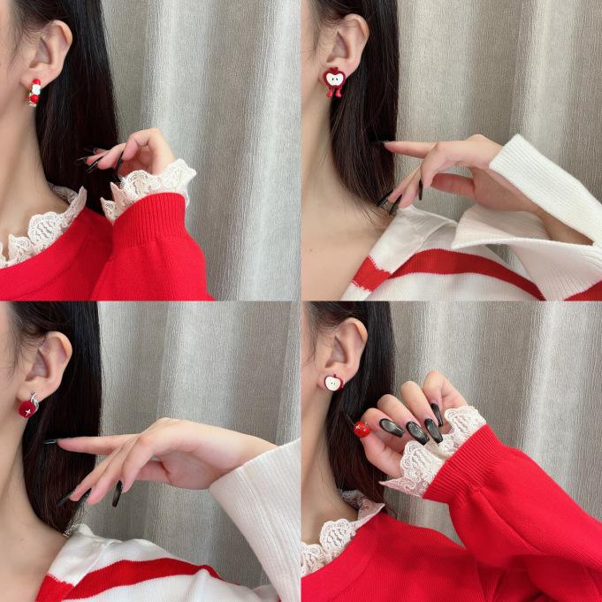 Flocked Ankola Red Apple Earrings - Cute, Sweet, and Versatile for Autumn/Winter and New Year