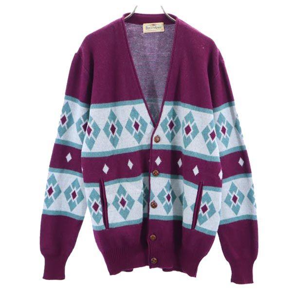 

FRUIT OF THE LOOM 80s Vintage Wool Blend Overall handle Long sleeve V-neck knit cardigan Men s Used