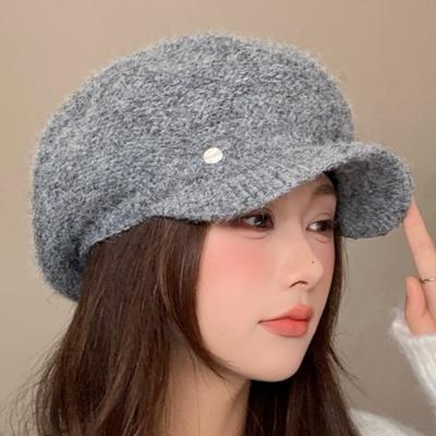 Hat Women's Autumn and Winter Thickened Warm Cap Octagonal Hat Windproof Ear Protector Knitted Wool Hat