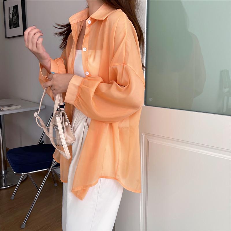 GMXIA Damen Sommer Sonnenbekleidung Hemd Dünne Durchsichtige Chiffon Jacke Tops