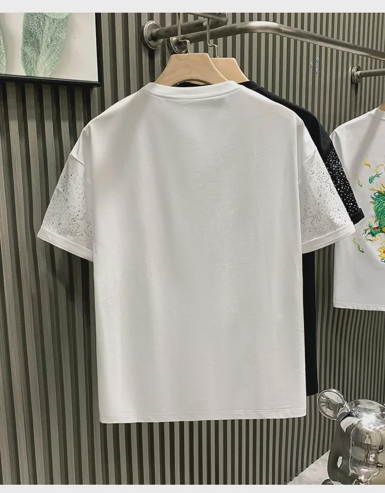 Europejska Moda Luksusowy Męski T-shirt z Krótkim Rękawem Niszowy z Gwiazdą i Diamentem