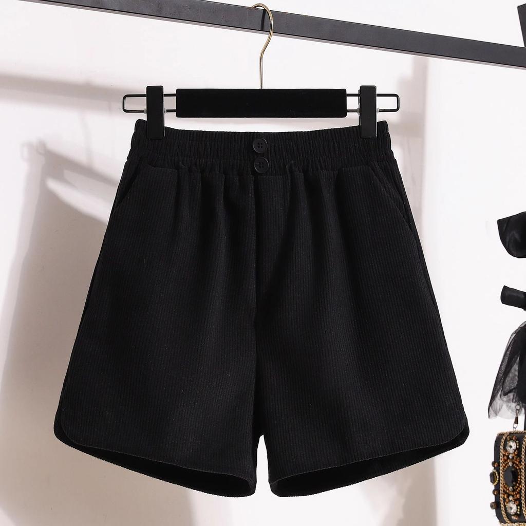 Shorts en velours côtelé rétro grande taille pour femmes au printemps et en automne Nouveaux pantalons décontractés Taille haute Coupe A Amincissants Jambes larges Pantalons bootcut