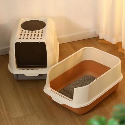 Fully Enclosed Extra Large Cat Litter Box - Foldable Anti-Splash Pet Toilet Dog Cat Bedpan with Litter Scoop Grooming Supplies