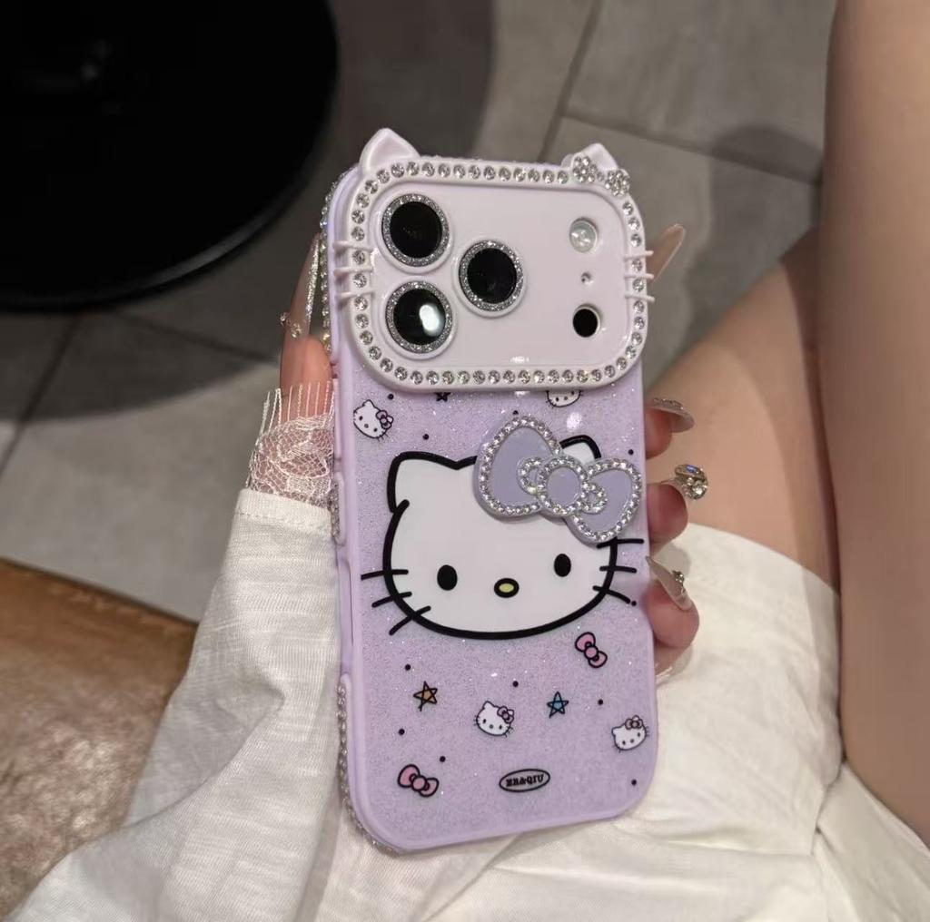 Cartoon Flash Diamond Bow Cat for iPhone17Pro Mobile Phone Case Apple 16promax Cute 15 New