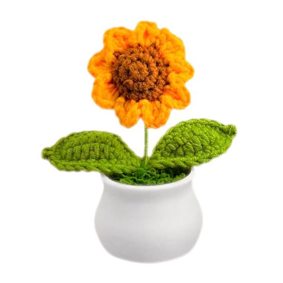 Håndheklet Blomster Håndlaget Liljekonvall Plante Ferdig Heklet Potte Solsikke Kunstig Forglemmegei Blomst for Hjem Skrivebordsdekorasjon