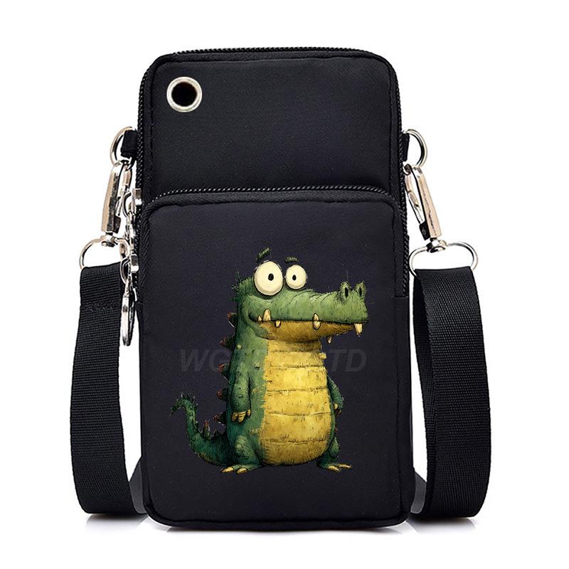 Funny Animals Personality Printing Black Oblique Span Small Bag Multifunctional Casual Portable Mobile Phone Bag