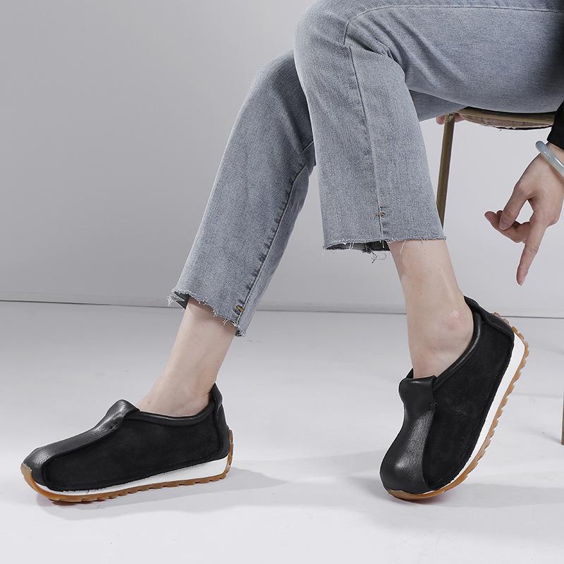 Fashion GKTINOO 3.5cm Cow Suede Genuine Leather Ankle Booties Women Boots Ladies Fashion  Moccasins Autumn Slip On Motorcycle Shoes