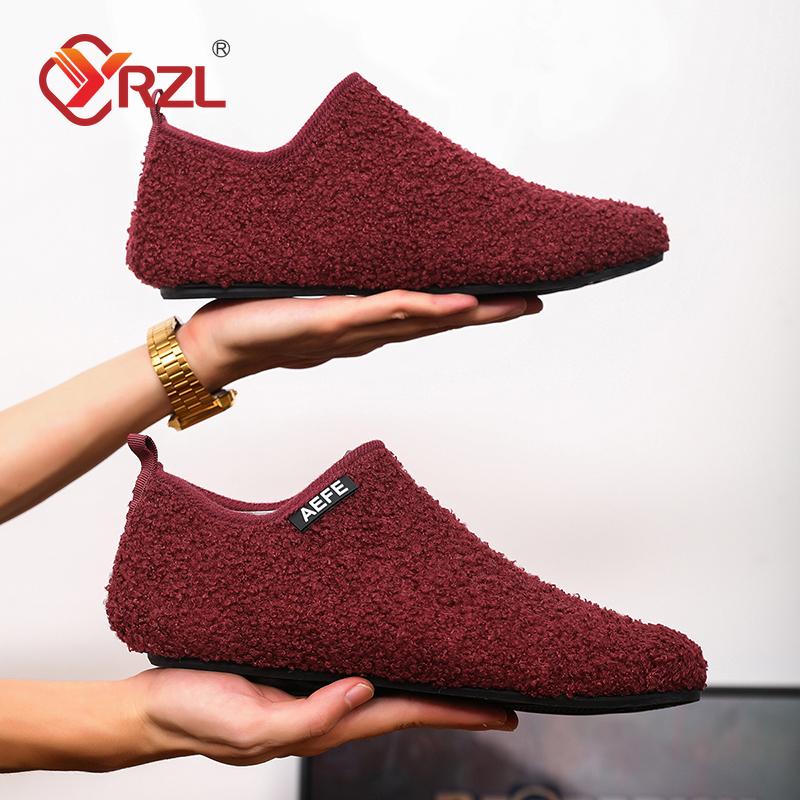 YRZL Fashion Men Winter Cotton Shoes Warm Slip On Lightweight Winter Shoe Male Plush Bedroom Home Cotton Loafers Man Warm Shoes