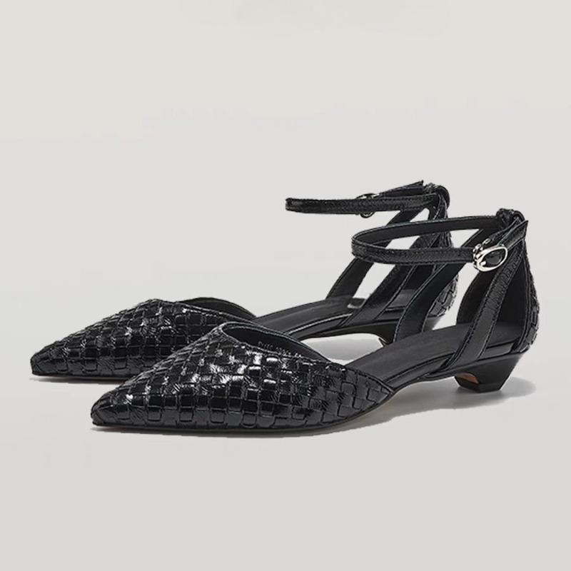 Fashion Summer Women Sandals Closed Toe  Fashion Dress Shoes Women Cover Heel Ankle Buckle Strap Pointed Toe Sandals Sandalias De Mujer