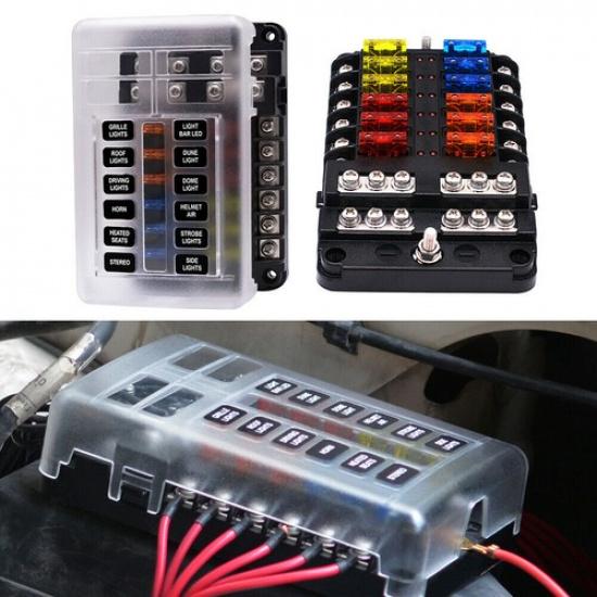 

Car Boot 12WAY Distribution Power 12/32V Blade Fuse Holder Box Panel Block Board