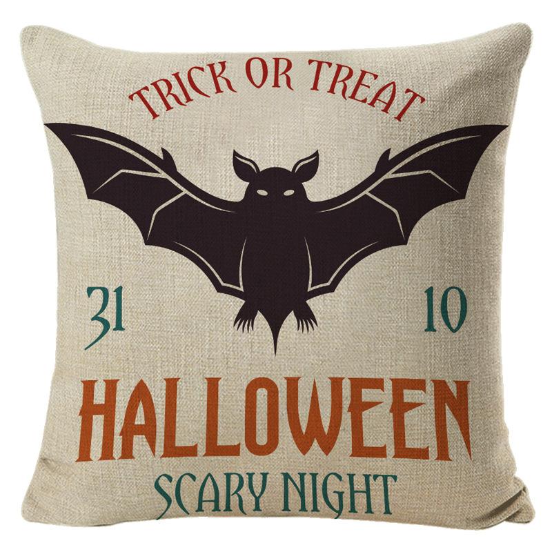 Halloween Pillow Cover Linen Pumpkin Text Sofa Cushion Cover Home Living Room Waist Cushion