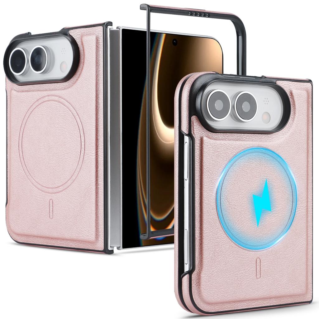 For IPhone Duo Fold Case Luxury PU Leather Skin Magnetic Protective Back Cover for MagSafe Wireless Charging Phone Shell Funda
