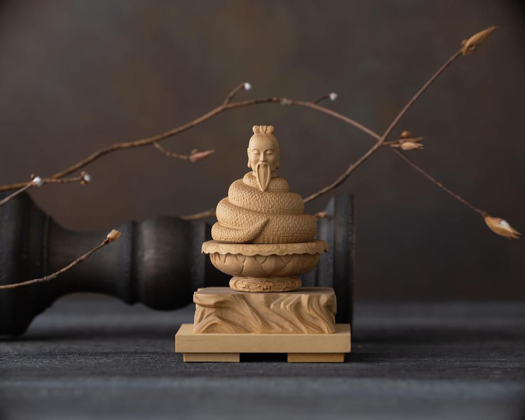 Tiny Buddha Ugajin Snake Buddha Statue Figure Wood Carving Ornament Ugajin 8.5cm (wood Boxwood) - (GSB