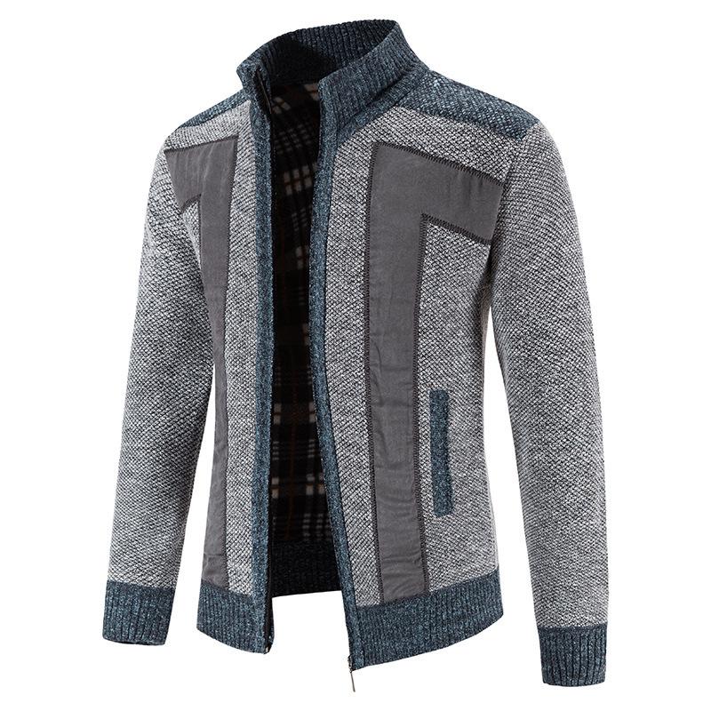 Men's Plus Velvet Thickened Stand Collar Cardigan Zipper Sweater - Autumn/Winter Warm Loose Knitwear