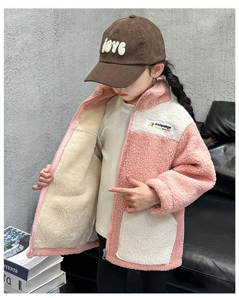 Girls LambWool Warm Jackets Autumn Winter Kids Plus Velvet Coats New Teenager Fashion Padded Outerwear Children Clothing