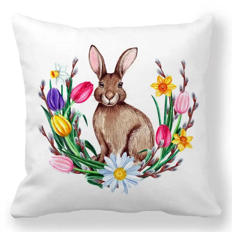 Easter Bunny Cushion Cover Easter EggHoliday Decoration Home Sofa Throw Pillowcase Easter Party Cushion Cover Square 45X45 Cm