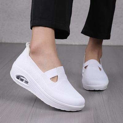 Nowe wiosenne i letnie damskie buty casualowe z oddychającej siateczki fly-woven, na platformie z klinem i poduszką powietrzną, damskie buty w dużych rozmiarach, pojedyncze buty