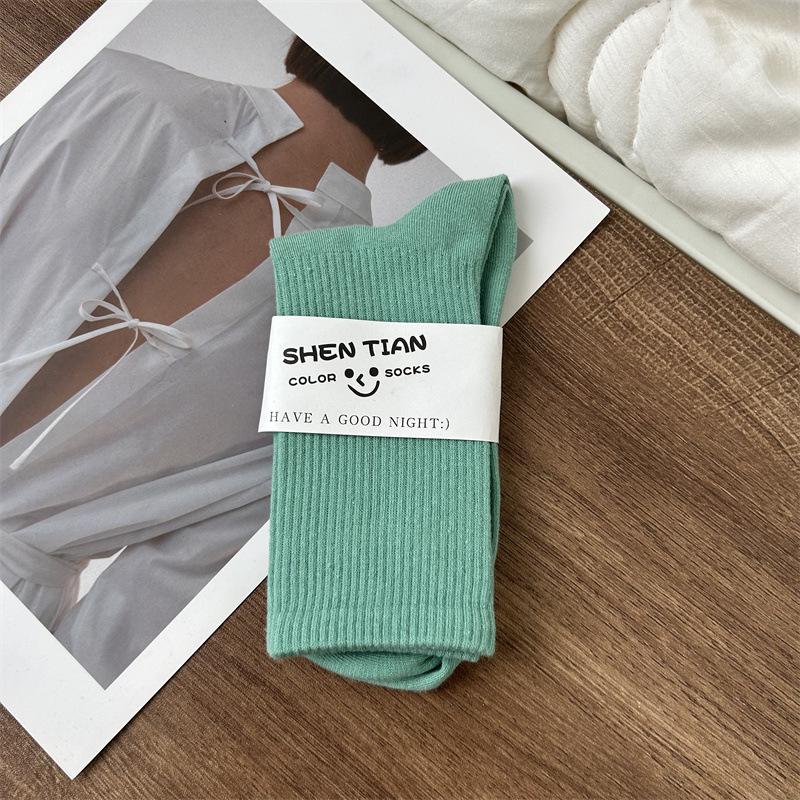 Women's Colorful Mid-Tube Socks In Violet, Orange, Rose, and Red for Modern Dance with Shark Print